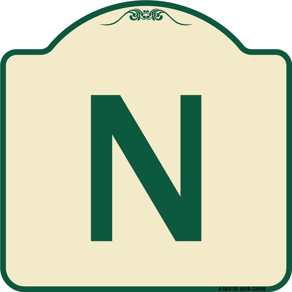 Designer Series Sign W/ Letter N, Tan & Green Heavy-Gauge Aluminum Sign, 18" x 18", TG-1818-22938